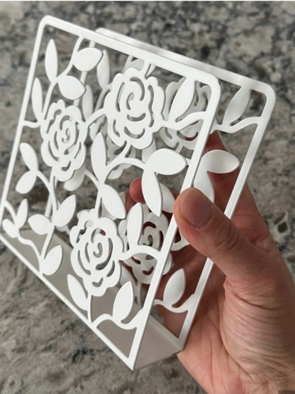 Floral Metal White Napkin Holder